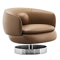 Brown Leather Leisure Chair With Modern Design Round Backrest And Metal Base