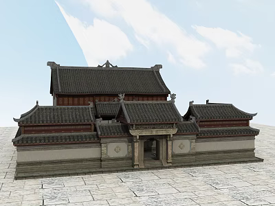 Traditional Chinese Ancient Architecture With Classic Roof Eaves And Stone Ground 3d model