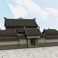 Traditional Chinese Ancient Architecture With Classic Roof Eaves And Stone Ground