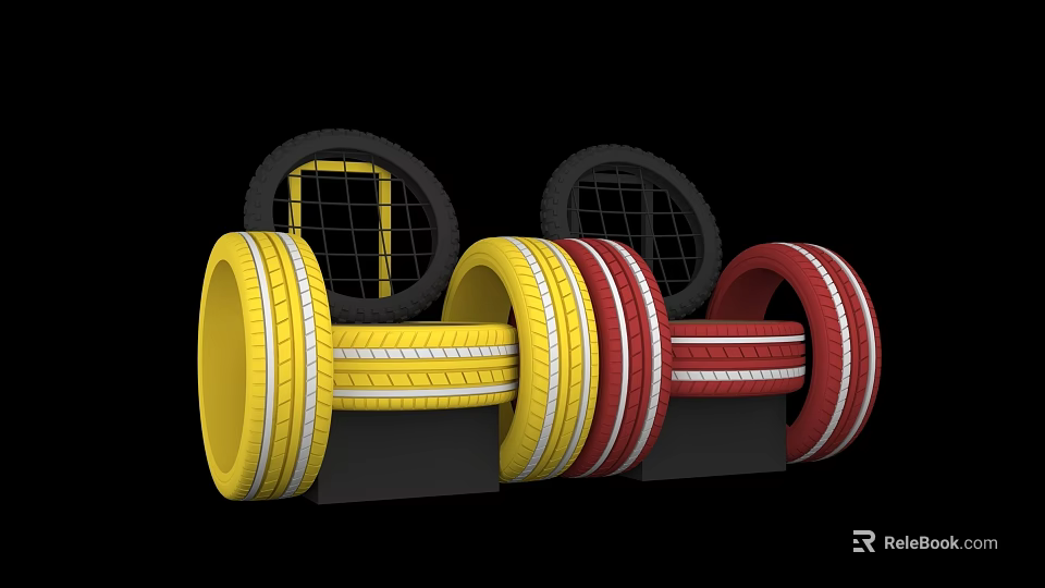 Colorful Stacked Tires With Yellow Red And White Stripes Photo Spot 3d model 