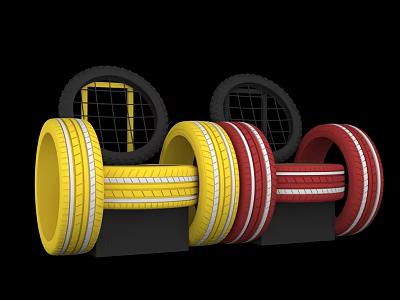 Colorful Stacked Tires With Yellow Red And White Stripes Photo Spot 3d model