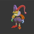 Game Movie Jester Character With Purple Body Red Hat Yellow Beak And Striped Sleeves