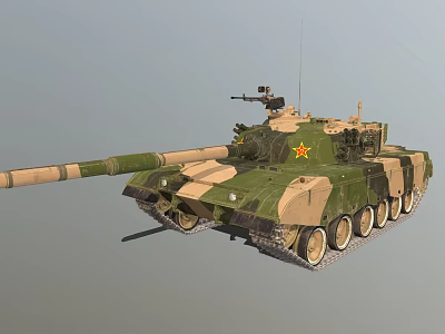 Military Armored Tank Featuring Camouflage Design Long Cannon Tracks And Star Emblem 3d model