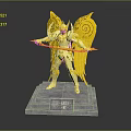Golden Atlas Statue With Golden Wings Standing On Stone Pedestal