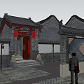 Traditional Commercial Street With Riverfront Buildings And Pedestrian Layout Design