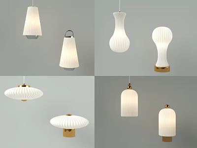 Modern Table Lamp Collection Showcasing Different Shapes Textured Shades And Golden Bases 3d model