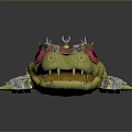 Fantasy Green Crocodile Character With Red Eyes Spiked Head And Metal Armor