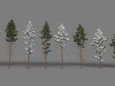 Arbor Trees With Snow Covered Foliage And Green Leaves On Brown Trunks 3d model