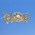 Intricate Ornate Carving with Floral Vines Scrolls and Central Circular Motif on Blue Background