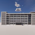 Modern Office Building Exterior Design With Large Windows Blue Sky And Clouds 3d model
