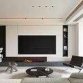 Modern Living Room Interior With Large TV Fireplace Beige Sofa And Mountain View
