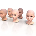 Five Bald 3D Female Head Models Displayed on White Background Surface 3d model