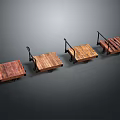 Vintage Wooden Carts With Metal Frames And Wheels Arranged In A Row