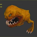 Fierce Orange Monster with Open Mouth Sharp Teeth Single Eye and Clawed Leg