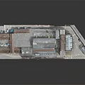 Detailed Architectural Model of Industrial Building Complex with Chimneys and Intricate Roof Design