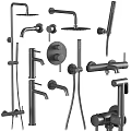Modern Shower Faucet Set With Handheld Shower Rain Head Control Knobs And Handles 3d model