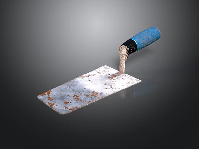 Old Rusted Trowel With Blue Handle And Metal Blade Construction Tool 3d model