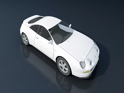 White Two Door Sports Car With Sleek Design Sunroof Against Dark Reflective Background 3d model
