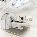 Hospital Outpatient CT Scanner Examination Room With Doctor And Patient