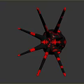 Black and Red Spider with Shiny Legs and Decorative Design 3D Render on Gray Background