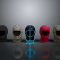 Different Style Balaclavas Collection With Black Camouflage Red And Blue Glowing Lines