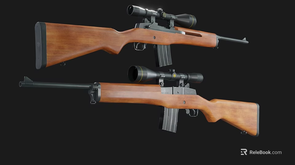 High Precision Tactical Rifles With Wooden Stock Scopes And Magazines 3d model 