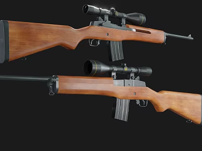 High Precision Tactical Rifles With Wooden Stock Scopes And Magazines 3d model