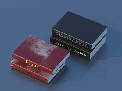 Red and Black Books with Prints ART GEOGRAPHIC and Allocated Carbon Titles 3d model