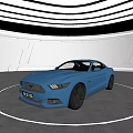 Blue Sports Car Showcased In Modern Exhibition Space With Circular White Lines