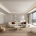 Modern Living And Dining Room Interior With Sofa Rug Chairs And Floor To Ceiling Windows