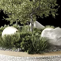 Modern Zen Style Garden Landscape With Delicate Trees Natural Stones And Lush Green Grass