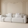 Modern Living Room With Beige Walls Decorative Moldings And White Sectional Sofa With Throw Pillows
