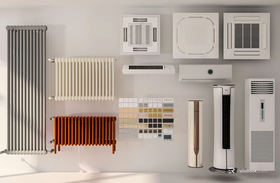 Different Types of Air Conditioner Fans With Various Radiators and Color Options on 3d model 