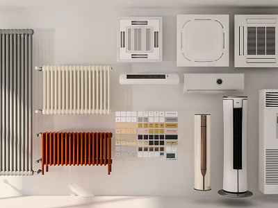 Different Types of Air Conditioner Fans With Various Radiators and Color Options on 3d model