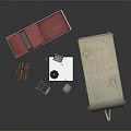 Camping Scene With Red Truck White Trailer Firewood Chairs And Barrel