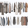 Modern Clothing Coat Men Women's Coat Long Skirt dress Woolen Coat Scarf 3d model