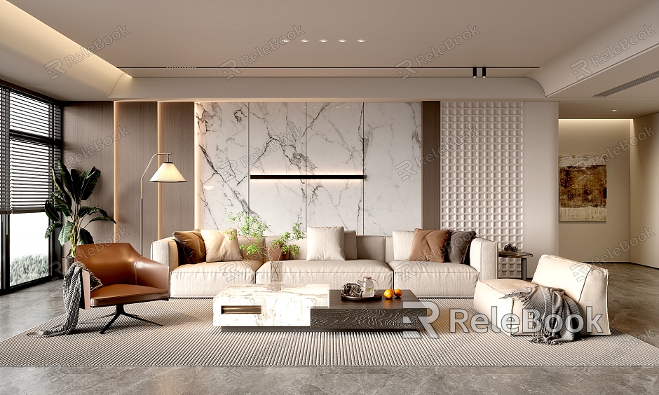 Home Living Room Living Room Simple Living Room Coffee Table Set Sofa Background Wall Floor Lamp Minimalist Living Room model