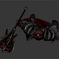Horned Demon Warrior Creature With Black Red Spiked Armor And Giant Flame Axe
