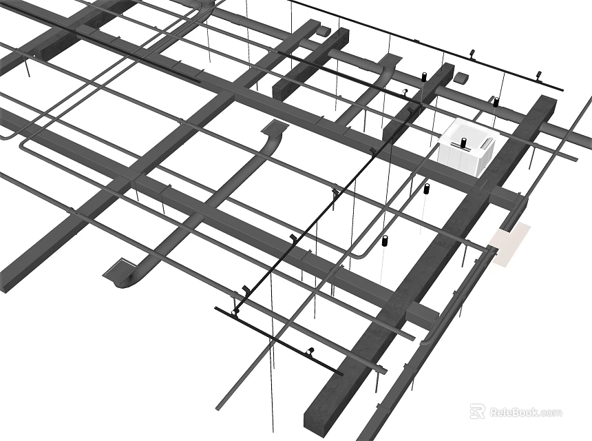 Ceiling Suspended Structure With Metal Frame Keel Support Beams And Installation Components 3d model