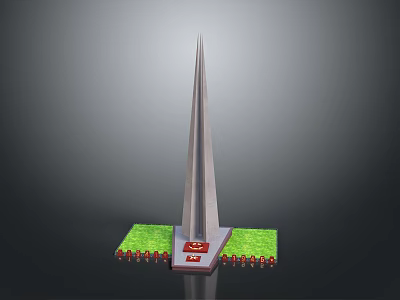Tall Pointed Top Monument Structure With Green Lawn And Red Plaque Base 3d model
