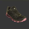 Stylish Black Sports Shoes With Pink Sole And Three Stripes For Daily Use