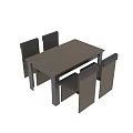 Modern Dining Table And Chairs Set With Wooden Frame And Gray Upholstered Seats