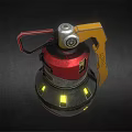 Futuristic Red Silver Grenade With Yellow Handle And Glowing Lights