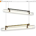Modern Linear Glass Pendant Light with Metal Brackets Hanging Design 3d model