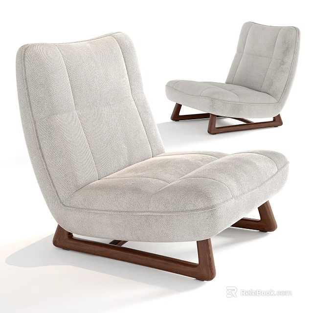 Single Sofa Light Gray Fabric Upholstered With Wooden Legs Modern Minimalist Design 3d model 