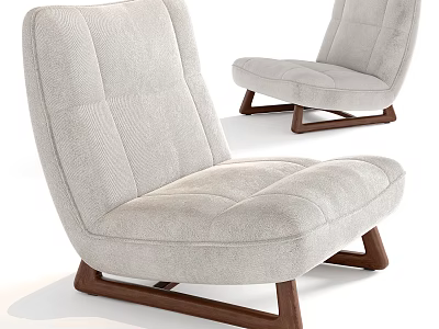 Single Sofa Light Gray Fabric Upholstered With Wooden Legs Modern Minimalist Design 3d model