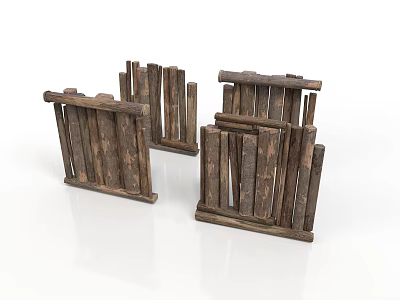 Rustic Brown Wooden Structures With Slats And Natural Wood Grain On White Background 3d model