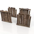 Rustic Brown Wooden Structures With Slats And Natural Wood Grain On White Background
