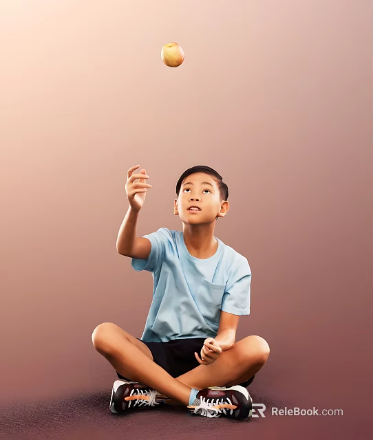 Man Sitting On Floor In Light Blue T-Shirt Raising Right Hand Against Brown Background 3d model 