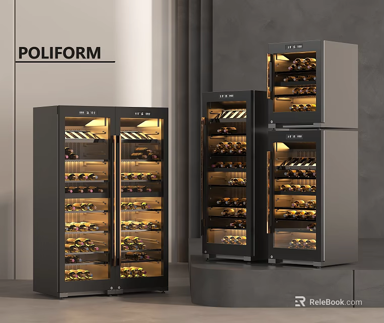 Poliform Modern Black Wine Cabinets With Glass Doors And Interior Lighting For Wine Bottles 3d model 